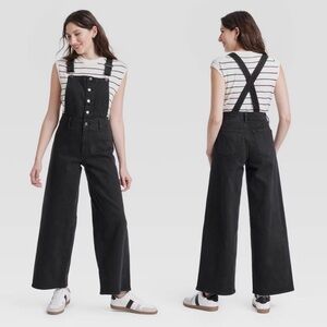 Universal Thread Black Denim Sailor Wide Leg Overalls NWT 4
